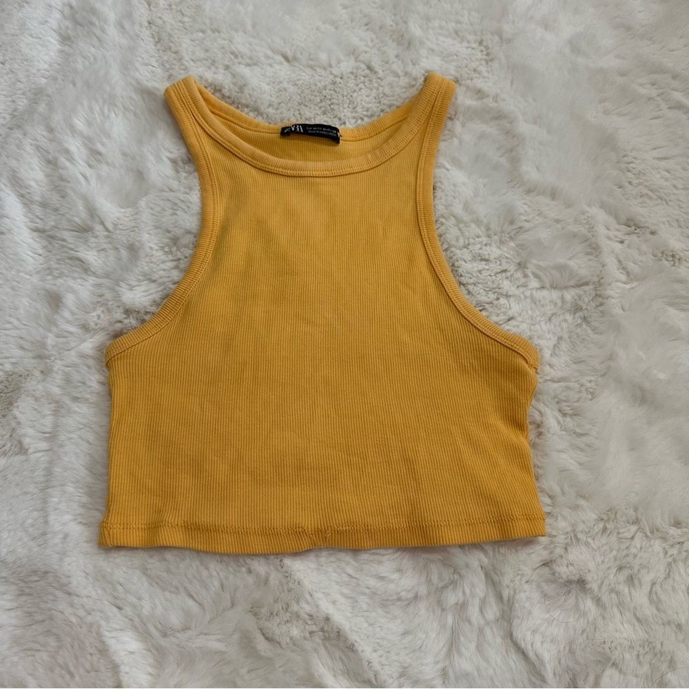 Zara yellow cropped high neck tank top - Picture 3 of 6